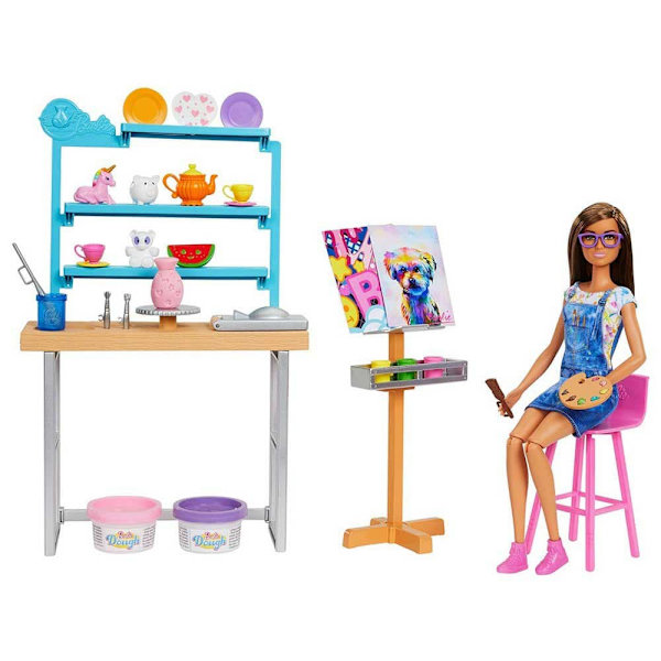 Barbie Slappna Av Och Skapa Konststudio Lekset Och Docka Flerfärgad 3 Years