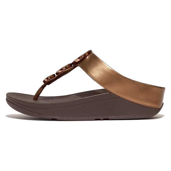 Fitflop Halo Bead-circle Metallic Toe-post Tofflor Brun EU 37 Kvinna