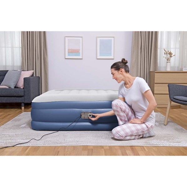 Bestway Forstærket Indbygget Pumpe Dobbelt Luftseng Tritech Queen Hvid 203x152x46cm