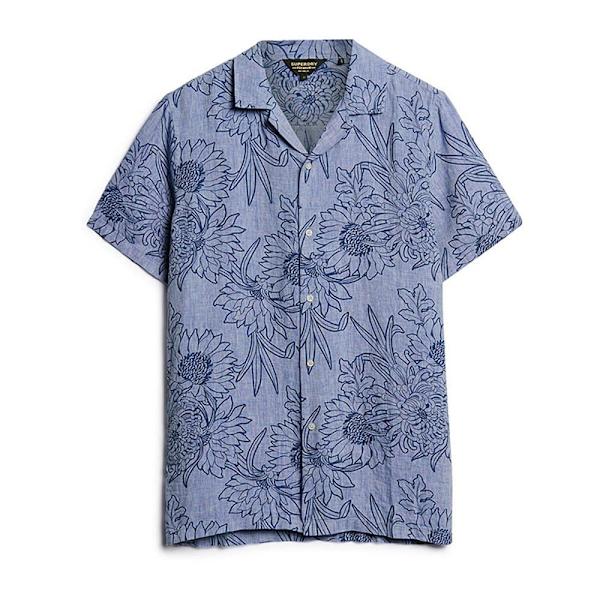 Superdry Open Collar Print Kortærmet Skjorte Blå XL Mand