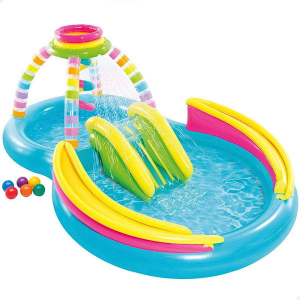 Intex Oppustelige Pool Regnbuespil Med Rutsjebane 2.95x1.91x1.09 Cm 206l Flerfarvet