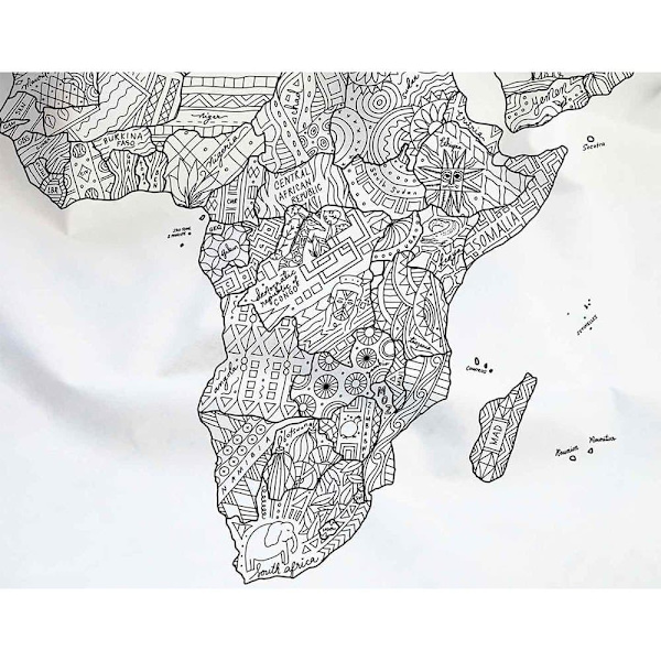 Awesome Maps Målarkarta Handduk World Map To Color In With Country Specific Doodles Vit