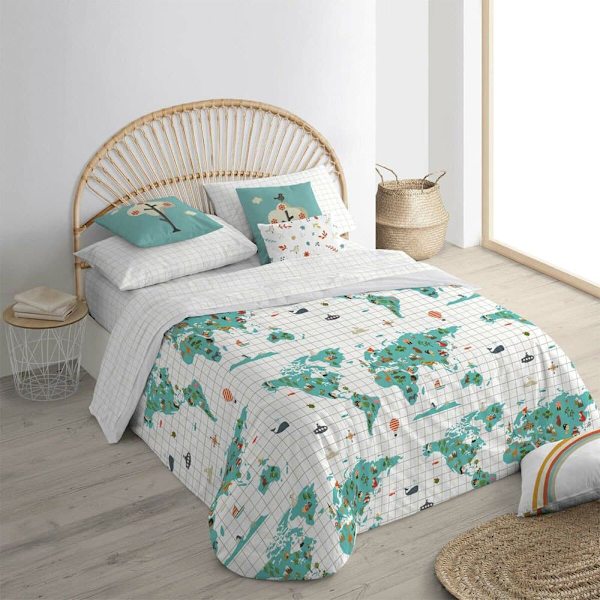 Muare Nordic Cotton Cotton Mundi Mapi Blå För Säng 240x220 Cm