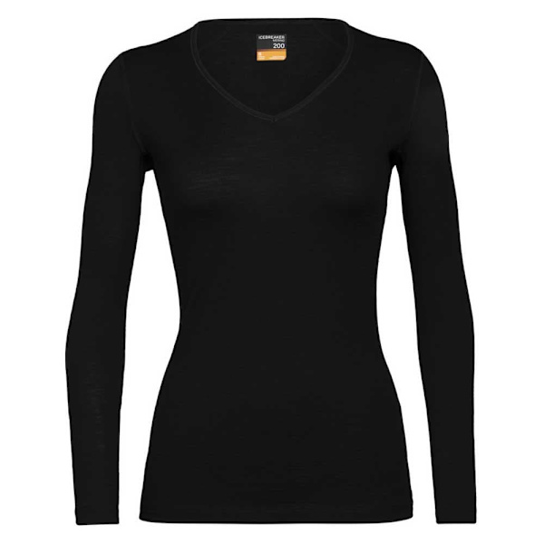 Icebreaker Langærmet V-hals Merino Base Layer T-shirt 200 Oasis Sort XL Kvinde