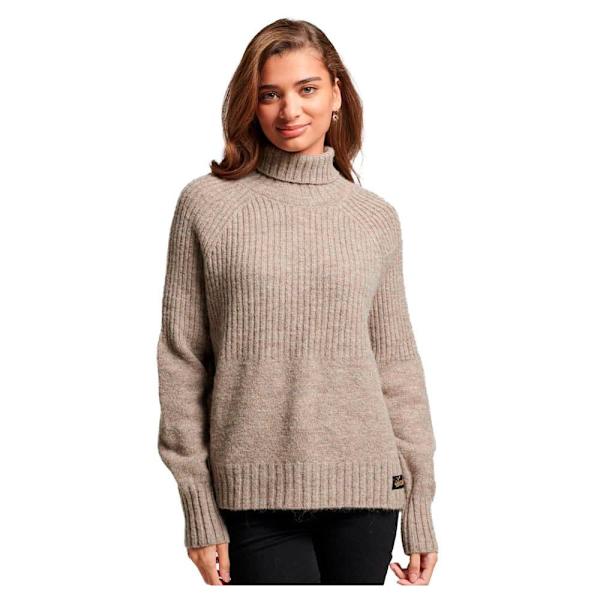 Superdry Besætning Hals Sweater Essential Rib Beige XS Kvinde