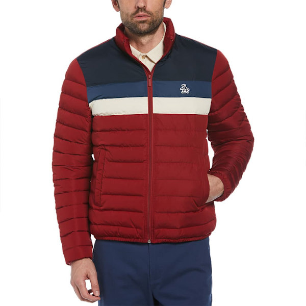 Original Penguin Lightweight Faux Down Colorblock Puffjacka Röd S Man