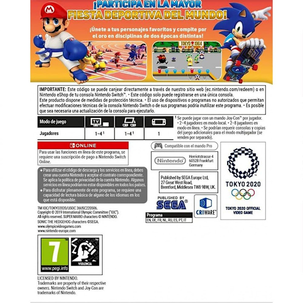 Nintendo Switch Mario&sonic A Los Juegos Olímpicos Punainen,Valkoinen PAL
