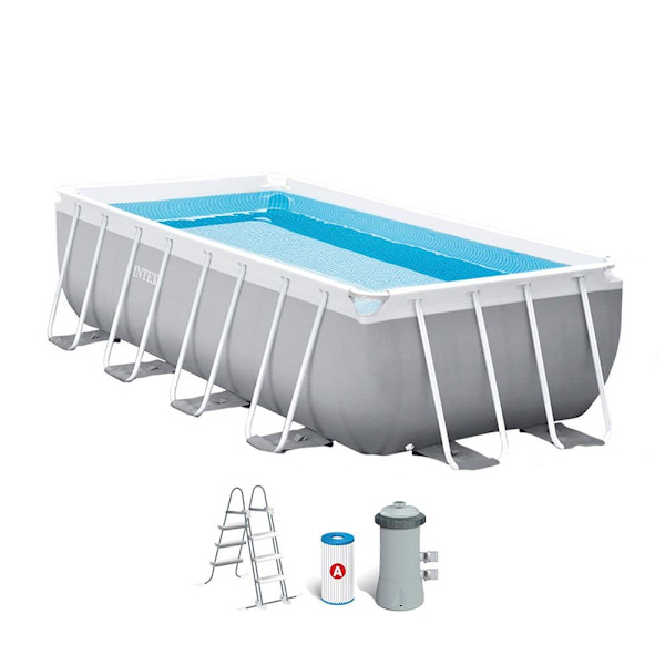 Intex Pool Prisma Frame Rectangular Above Ground With Filter Hvid 400 x 200 x 100 cm