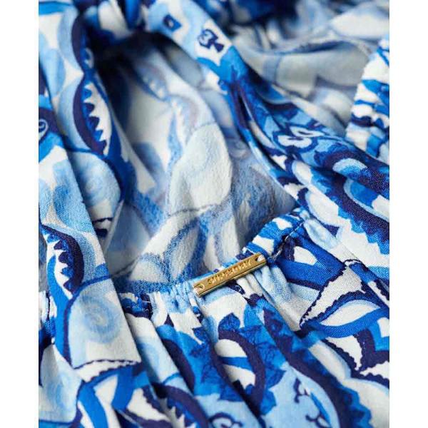 Superdry Tie Back ærmeløs Lang Kjole Blå XS Kvinde