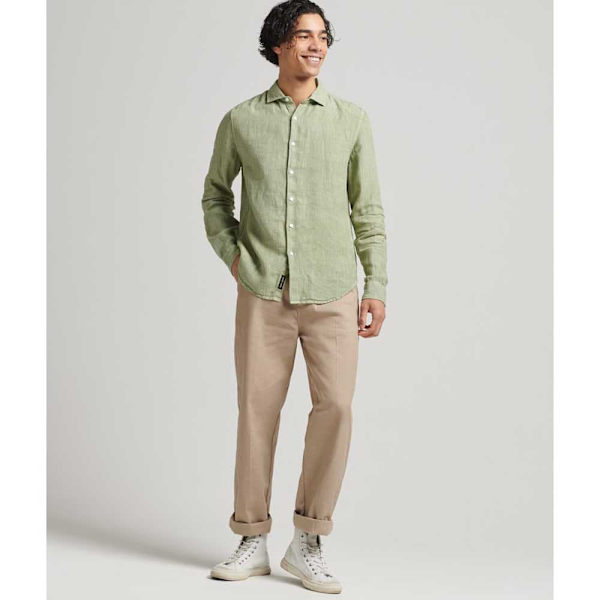 Superdry Lang ærmet Skjorte Studios Casual Linen Grøn S Mand