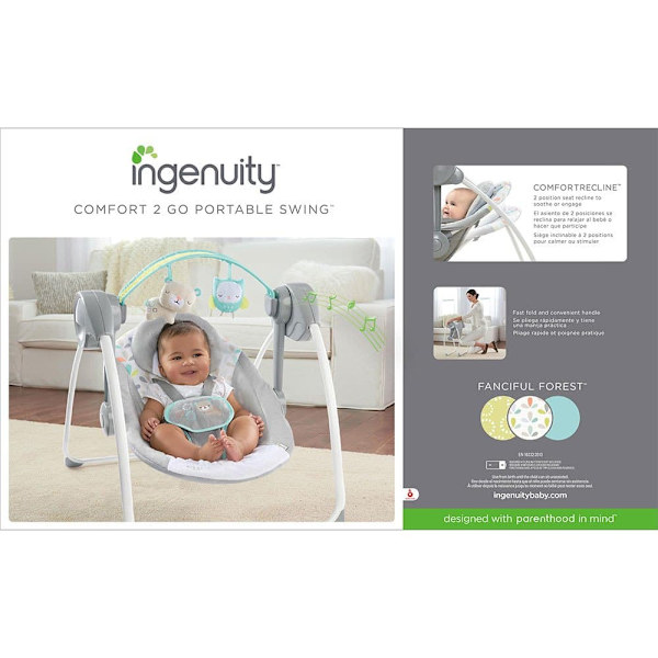 Ingenuity Fantasifull Forest Portable Swing Vit,Grå