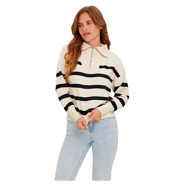 Vero Moda Saba Stripe Halv Lynlås Sweater Beige XS Kvinde