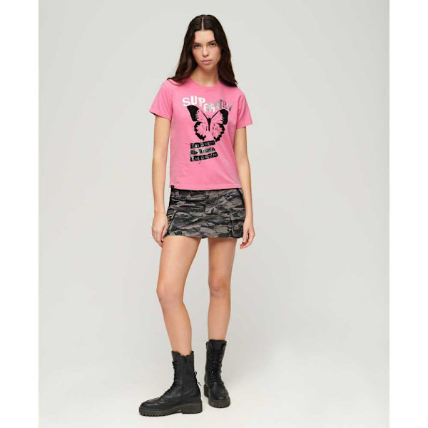 Superdry Lo-fi Rock Graphic Monteret Indigo Workwear Cap Rosa S Kvinde