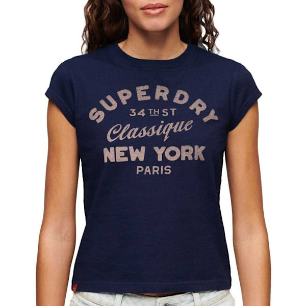 Superdry Indigo Workwear Cap T-shirt Med Korte ærmer Blå S Kvinde