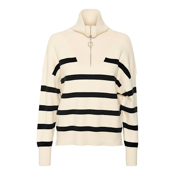 Vero Moda Sweater Med Halv Lynlås Saba Stripe Beige XL Kvinde