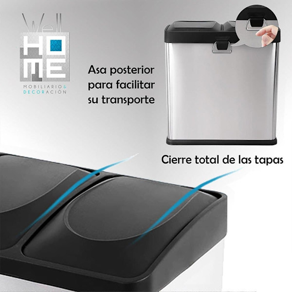 Wellhome Genbrugsskraldespand 30l 2 Enheder Transparent