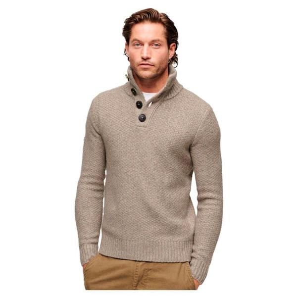 Superdry Chuncky Button Tröja Med Hög Krage Beige 2XL Man