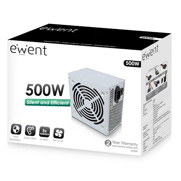 Eminent Strømforsyning Ew3909 Atx 500w V2.3 Pro Line Sort