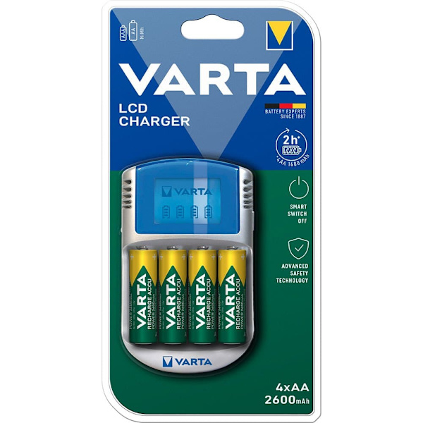 Varta Lcd Oplader 12v Usb+4 2600mah Mignon Aa Søvfarvet Grå
