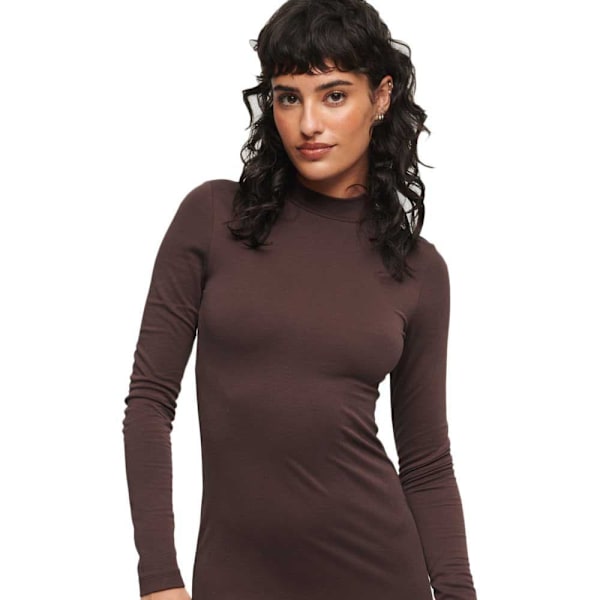 Superdry Mock Neck Jersey Langærmet Kort Kjole Brun M Kvinde