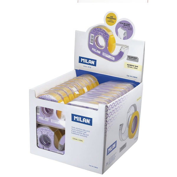Milan Udstillingsboks 36 12 Mm X 33 M Tape Dispensere (gennemsigtig Lys Gul) 12 Mm X 33 M Transparent