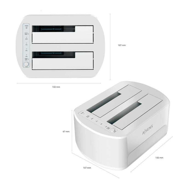 Aisens Dockningsstation För Hårddisk/ssd Asds-d02w Silver