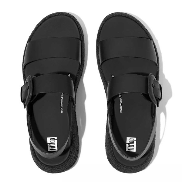 Fitflop F-mode Espadrille Buckle Leather Flatform Tofflor Svart EU 38 Kvinna
