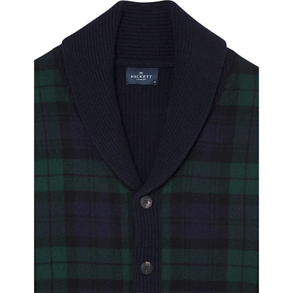 Hackett Plaid Hyb Shawl Cardigan Blå M Mand