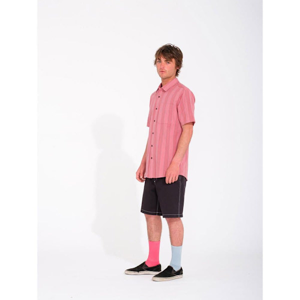 Volcom Newbar Stripe Kortærmet Skjorte Rosa S Mand