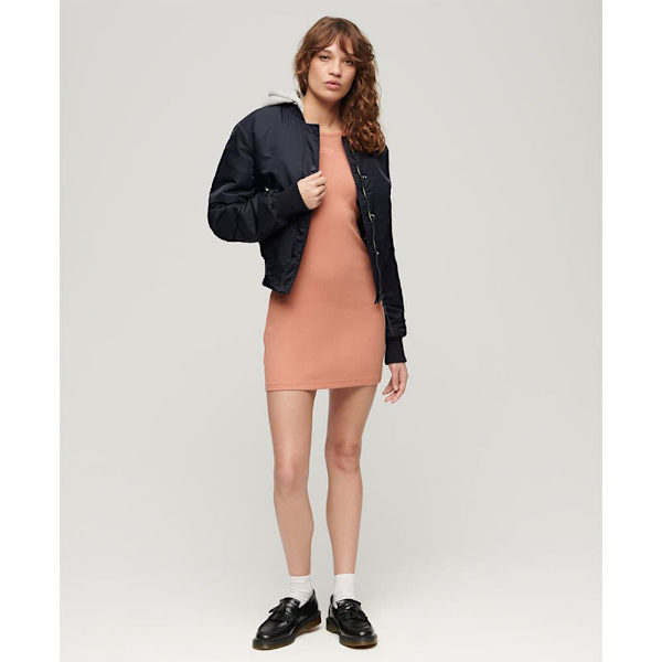 Superdry Embroidered Rib Racer ærmeløs Kort Kjole Rosa M Kvinde