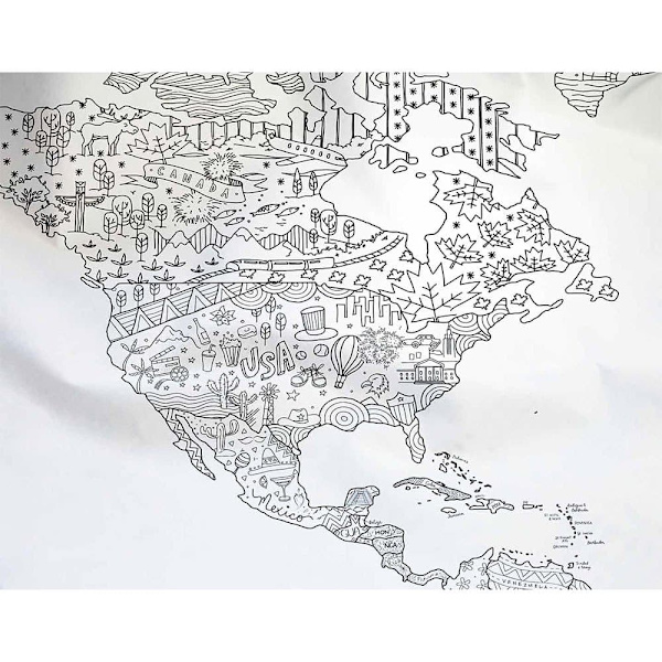 Awesome Maps Målarkarta Handduk World Map To Color In With Country Specific Doodles Vit