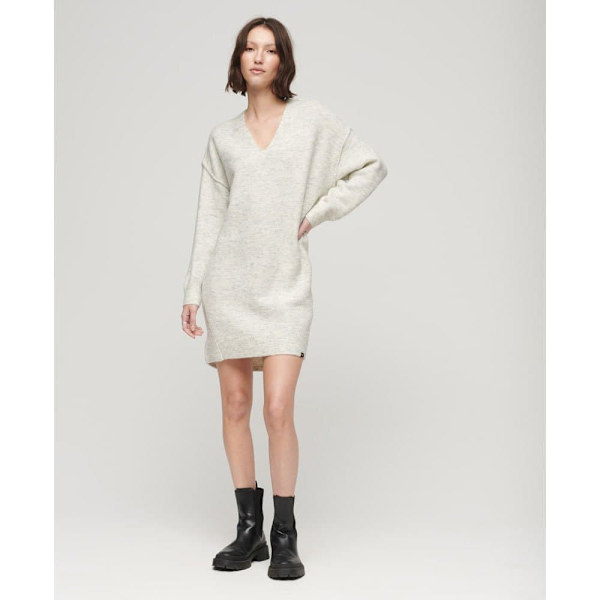 Superdry V Jumper Langærmet Kort Kjole Beige L Kvinde