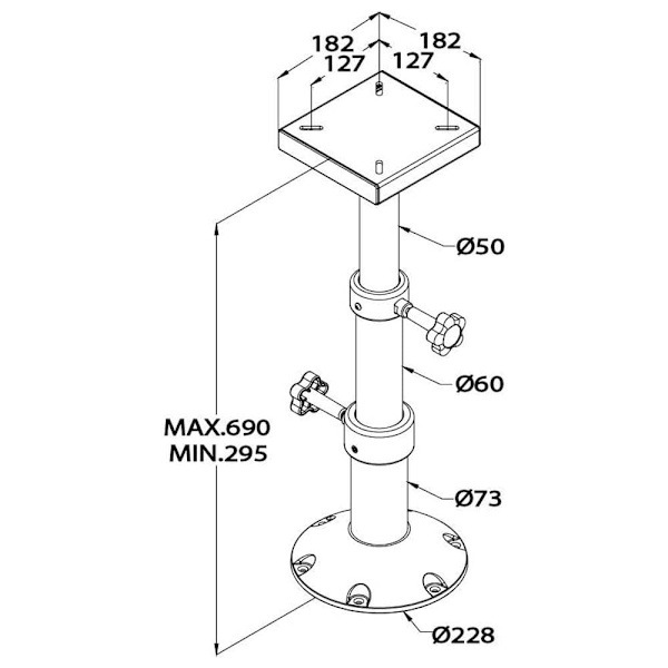 Vetus 26-69 Cm Manually Adjustable Table Foot
