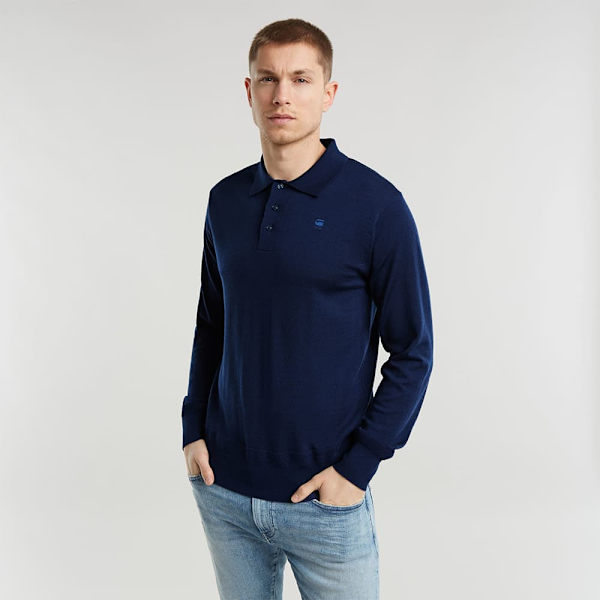 G-star Premium Core Dunda Pikétröja Med Lång ärm Blå L Man