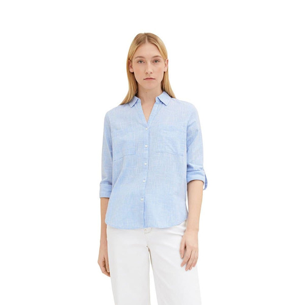 Tom Tailor Bluse With Slub Structure 1035247 Blå 40 Kvinde