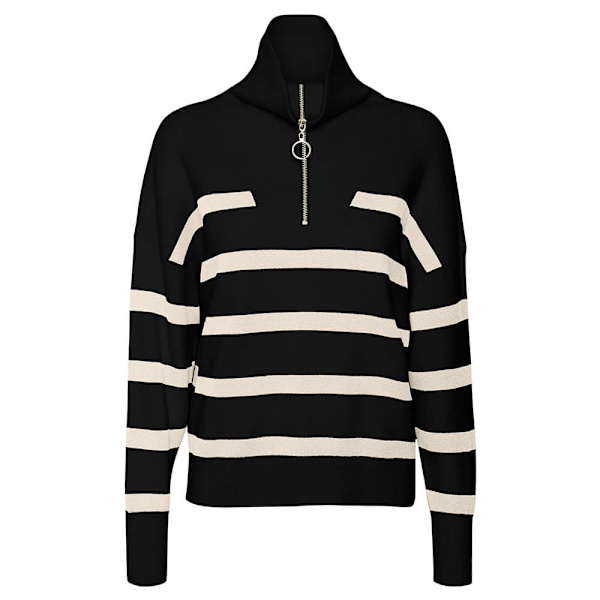 Vero Moda Saba Stripe Halv Lynlås Sweater Sort XL Kvinde