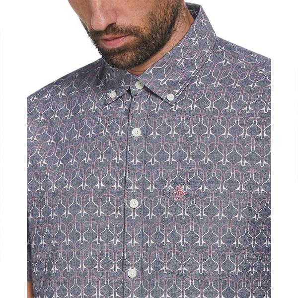 Original Penguin Chambray Aop Paddles Kortærmet Skjorte Blå M Mand