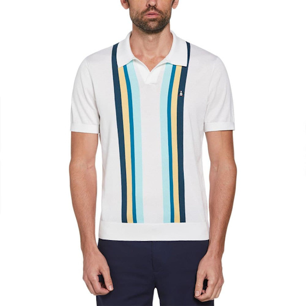 Original Penguin Text Vertical Stripe Kortärmad Polotröja Vit S Man