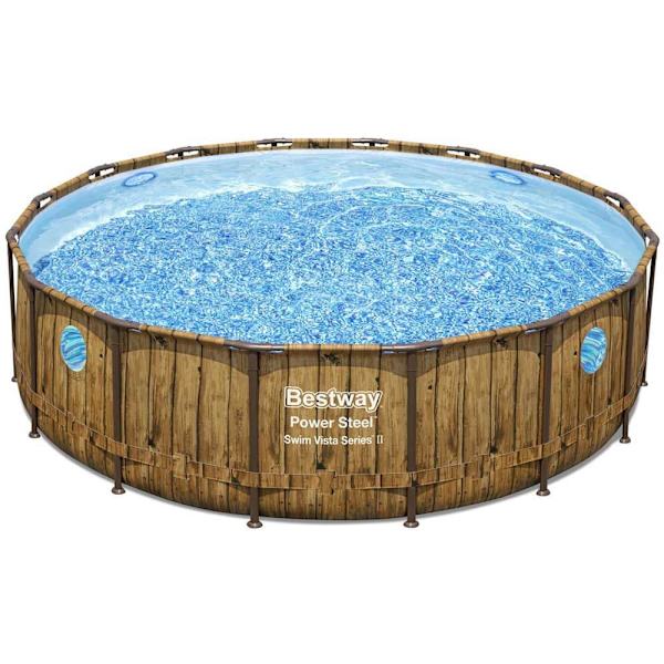 Bestway Rund Stålramme Over Jorden Pool Power Steel Swim Vista Series Wood Ø 488 X 122 Cm  19480 Liters