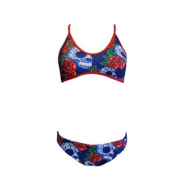 Turbo Tynd Bikini Med Rem Roses&skulls Blå 4XL Kvinde