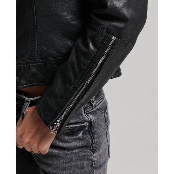Superdry Læderjakke Fitted Racer Sort XS Kvinde