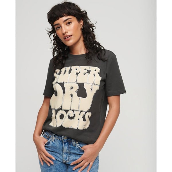 Superdry Kortærmet T-shirt Med Rund Hals 70´s Retro Rock Logo Sort 2XS Kvinde