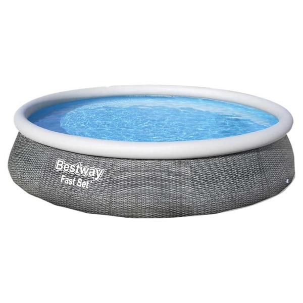 Bestway Pyöreä Puhallettava Allas Fast Set Rattan 396x84 Cm Harmaa 7340 Liters