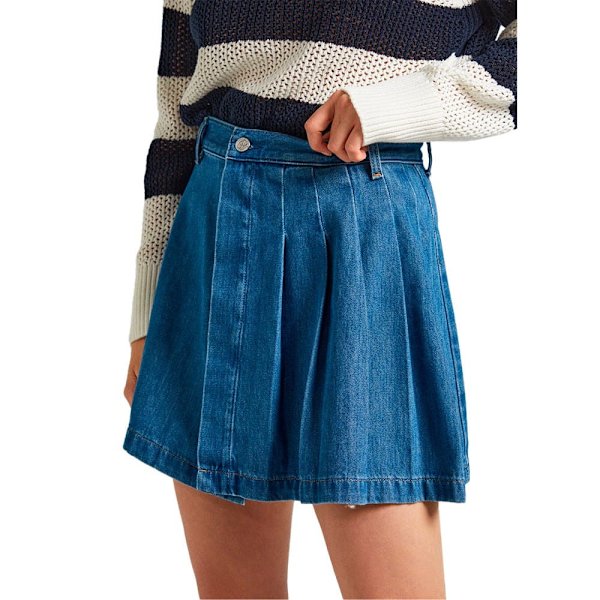 Pepe Jeans Mini Pleat Denimnederdel Blå S Kvinde