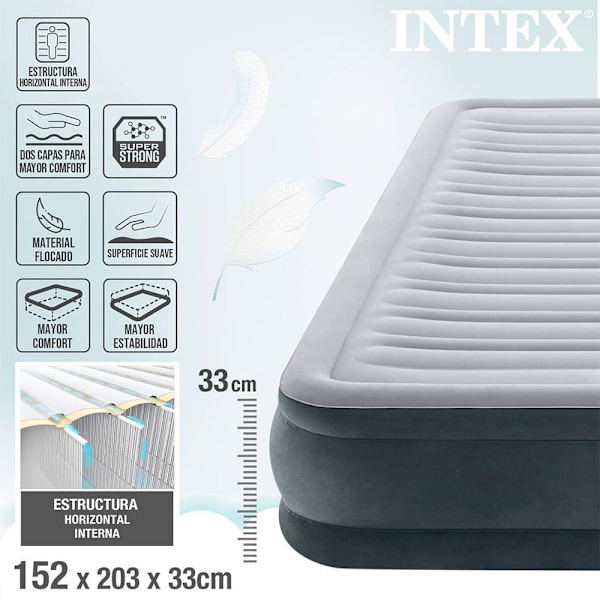 Intex Madras Fiber-tech Comfort Plush Grå 152 x 203 x 33 cm