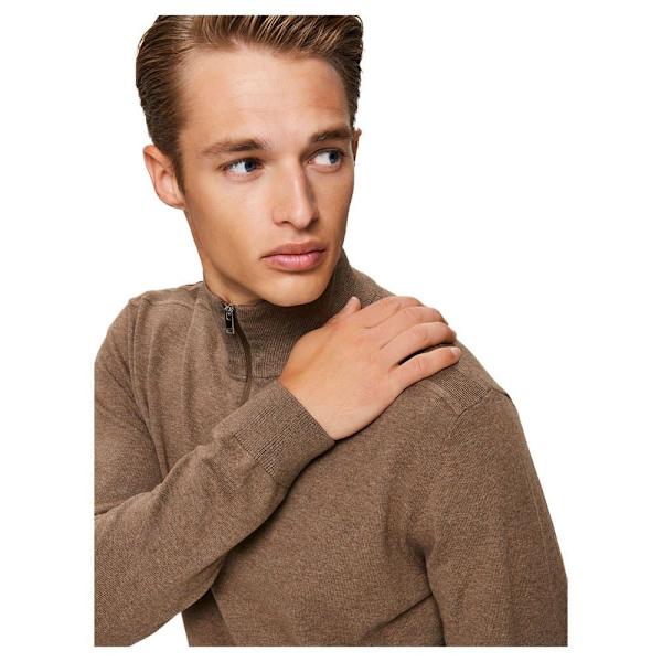 Selected Berg Halv Lynlås Sweater Brun S Mand