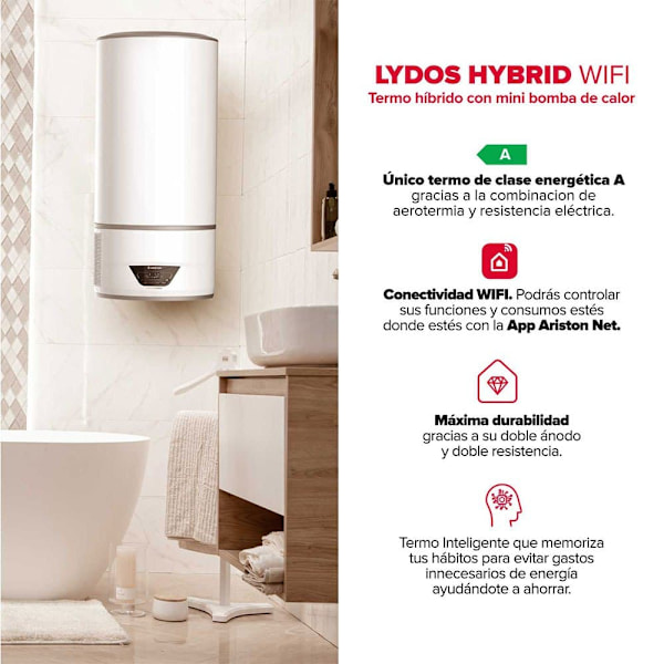 Ariston Pystysuora Sähkötermo Lydos Hybrid Wifi 100l Kirkas