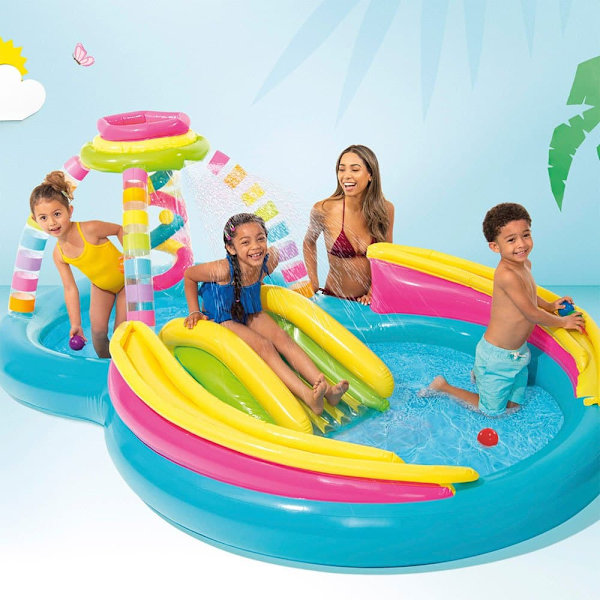 Intex Uppblåsbar Pool Regnbågsspel Med Rutschkana 2.95x1.91x1.09 Cm 206l Flerfärgad