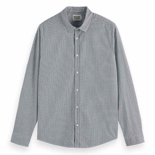 Scotch & Soda Micro Check Skjorte Med Lange ærmer Grå M Mand