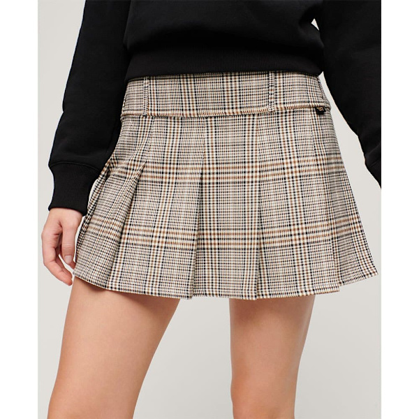 Superdry Low Rise Pleated Kort Kjol Beige M Kvinna